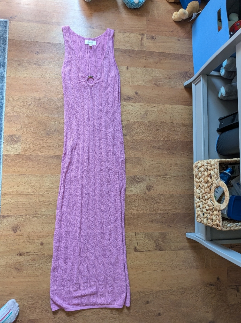 l*space Pink Knit Maxi Swim Coverup Dress with Front Ring - Picture 2 of 2